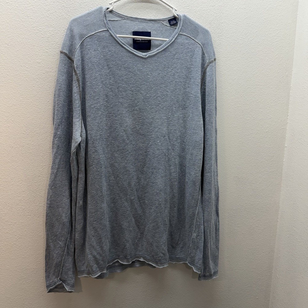 Tommy Bahama 100% Linen Sweater Coastal Luxury Marled Blue Lightweight Size XL
